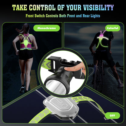 High-Visibility LED Running Vest with Front Light for Runners and Outdoor Activities