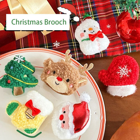 (6pcs)Handmade Plush Snowman and Santa Christmas Brooch Set – Adorable Holiday Pins for New Year Gifts - BPRunning