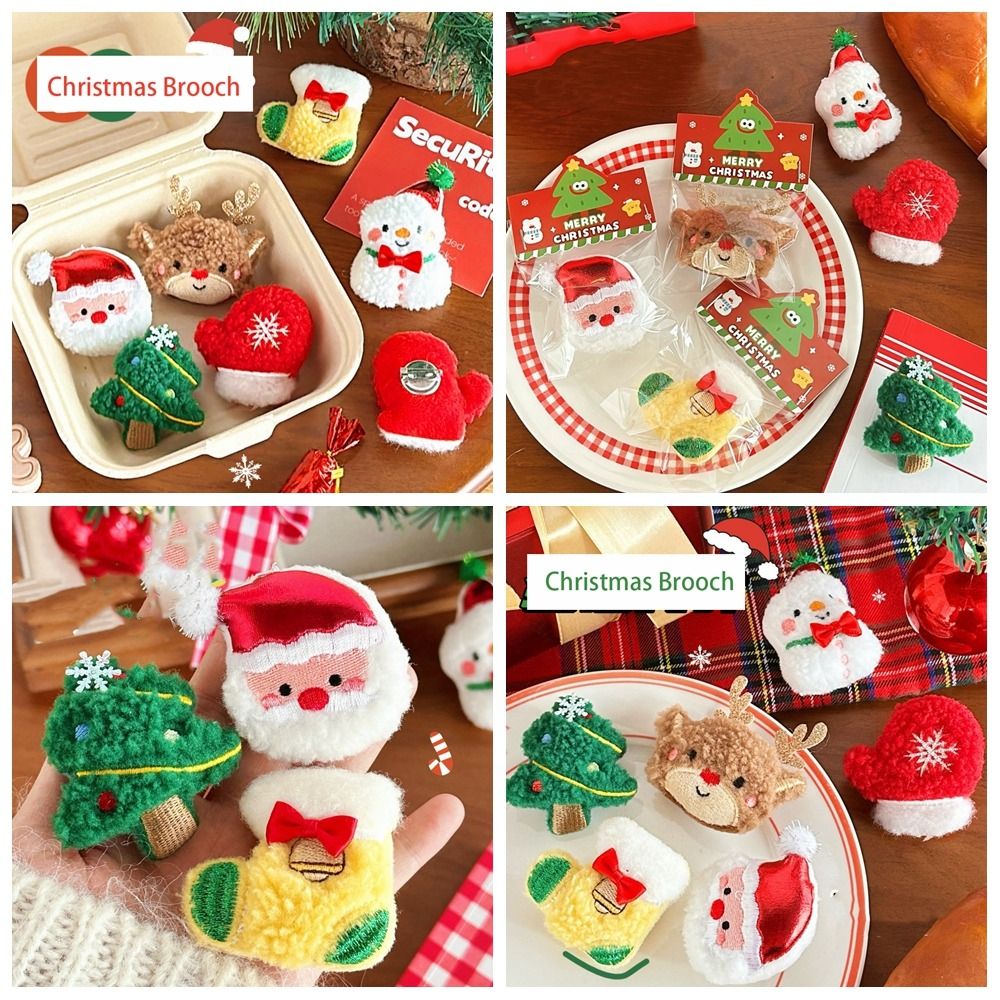 (6pcs)Handmade Plush Snowman and Santa Christmas Brooch Set – Adorable Holiday Pins for New Year Gifts - BPRunning