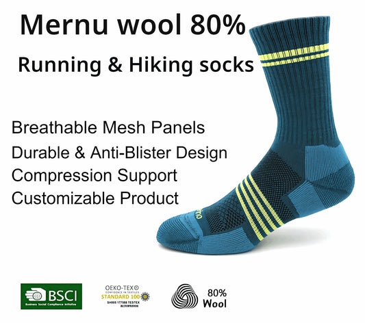 (22 Pairs) Customizable Premium Australian Wool Running, Hiking Socks - BPRunning