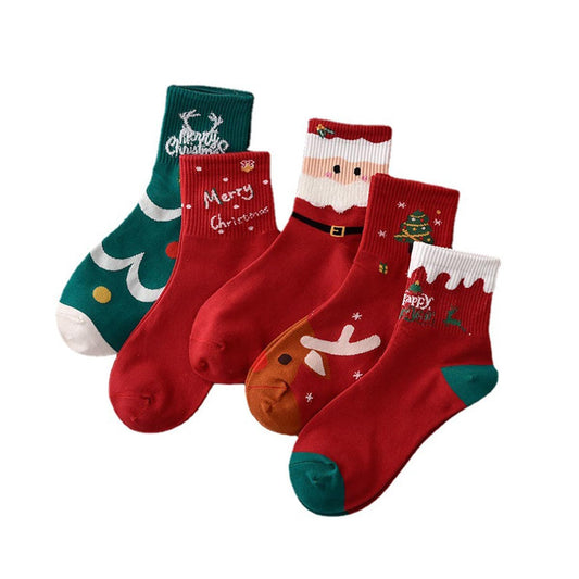 5 Pairs of Cartoon Christmas Socks for Women - Festive Home Decorations & Gifts - BPRunning