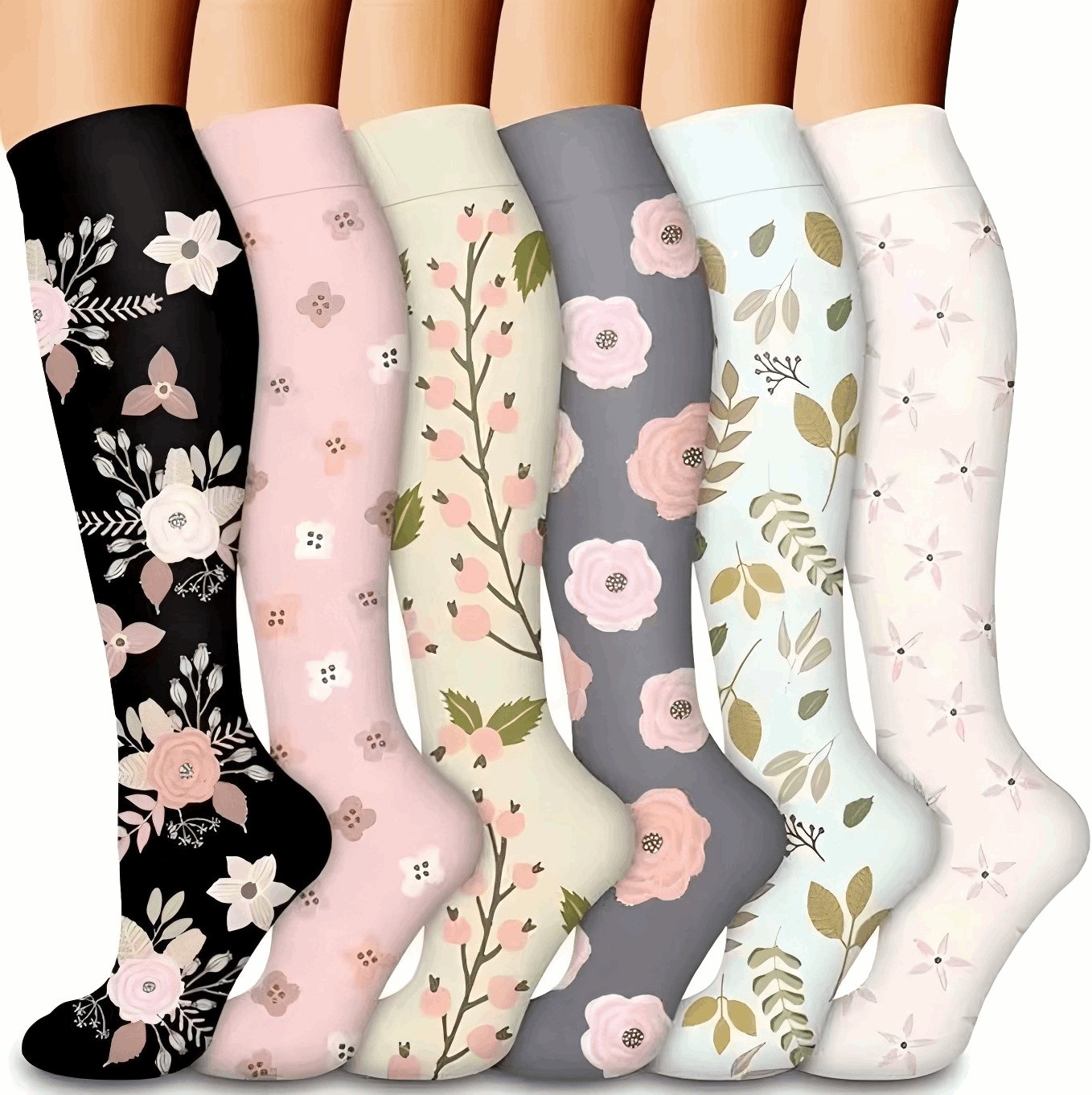 (6 Pairs) Girls Series Compression Socks - Optimal Support for Running and Travel - BPRunning