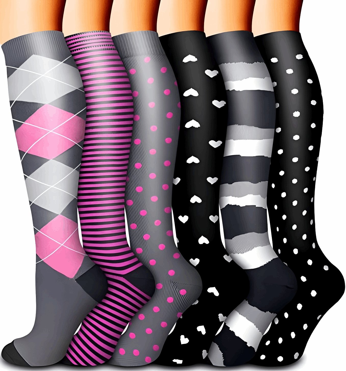 (6 Pairs) Ladies Series Compression Socks - Optimal Support for Running and Travel - BPRunning