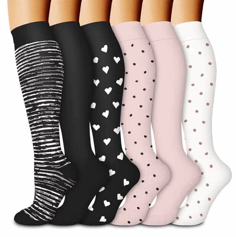 (6 Pairs) Ladies Series Compression Socks - Optimal Support for Running and Travel - BPRunning