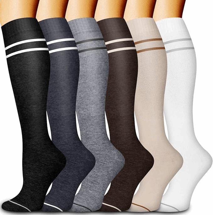 (6 Pairs) Ladies Series Compression Socks - Optimal Support for Running and Travel - BPRunning