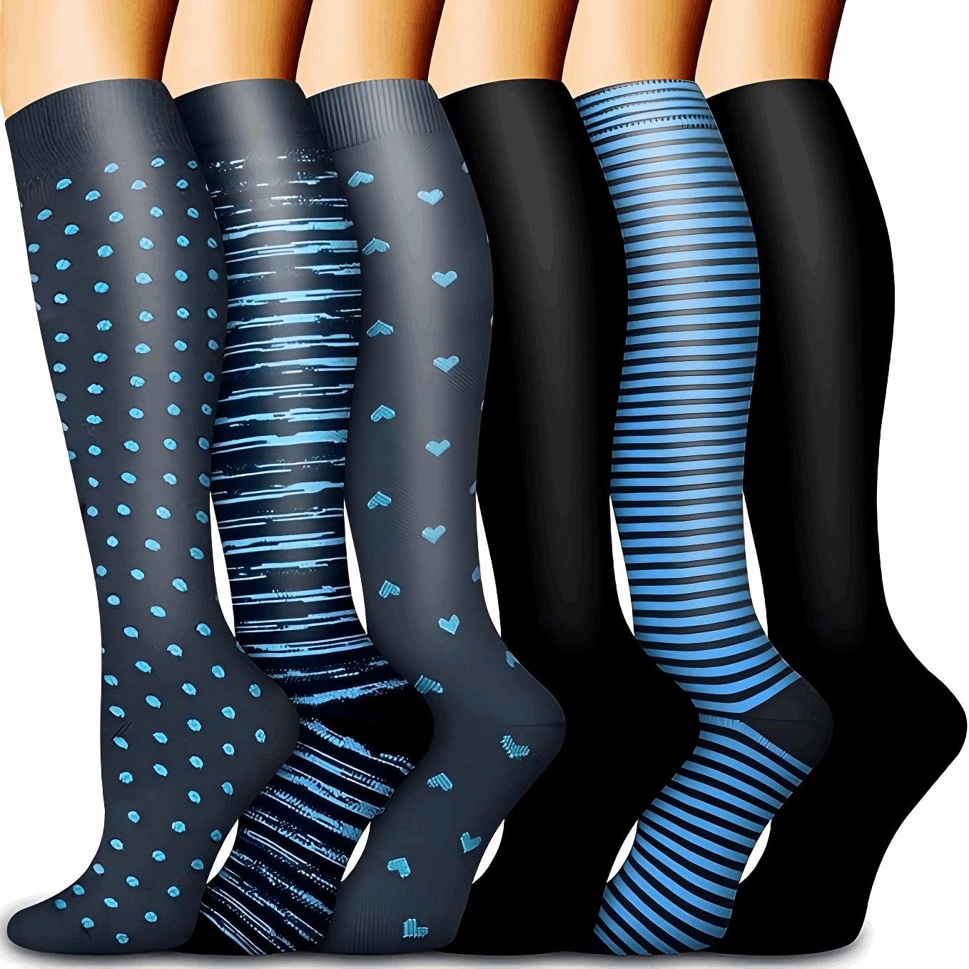 (6 Pairs) Ladies Series Compression Socks - Optimal Support for Running and Travel - BPRunning