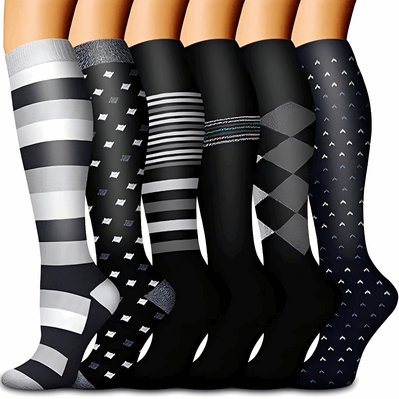 (6 Pairs) Ladies Series Compression Socks - Optimal Support for Running and Travel - BPRunning