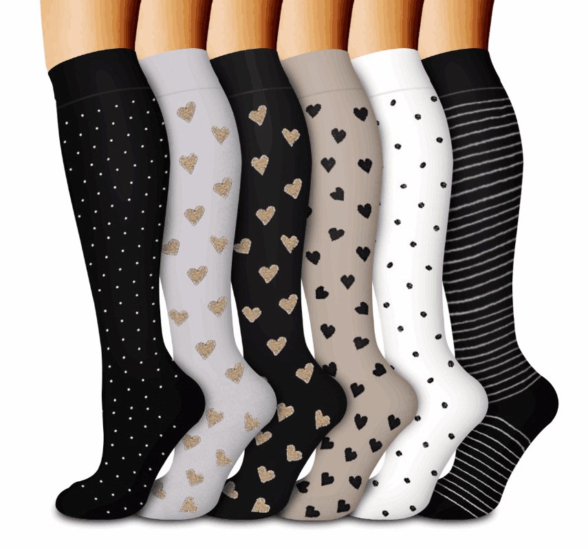 (6 Pairs) Ladies Series Compression Socks - Optimal Support for Running and Travel - BPRunning