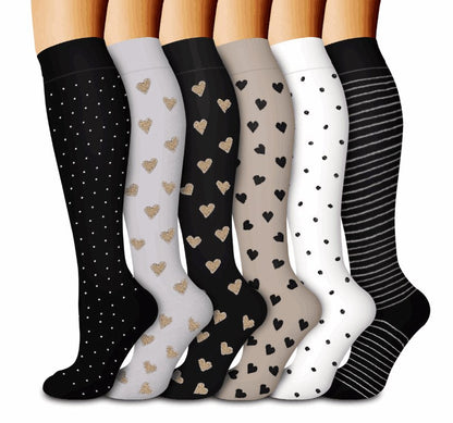 (6 Pairs) Ladies Series Compression Socks - Optimal Support for Running and Travel - BPRunning