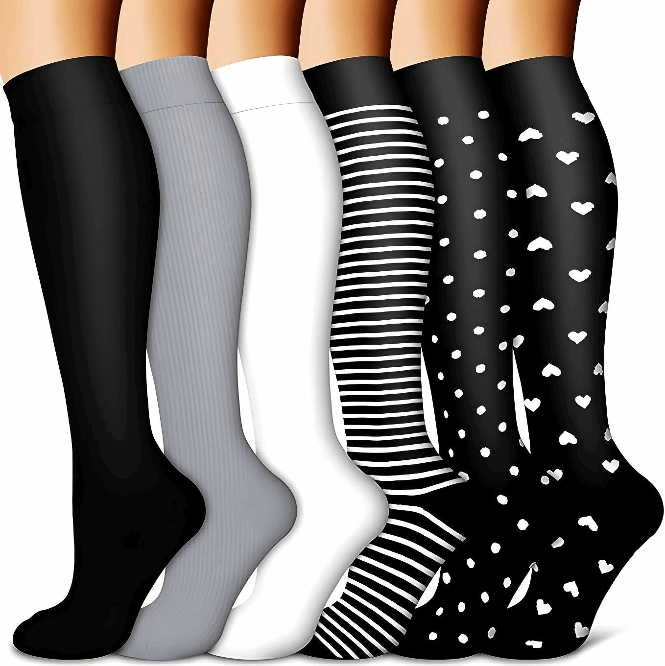 (6 Pairs) Ladies Series Compression Socks - Optimal Support for Running and Travel - BPRunning