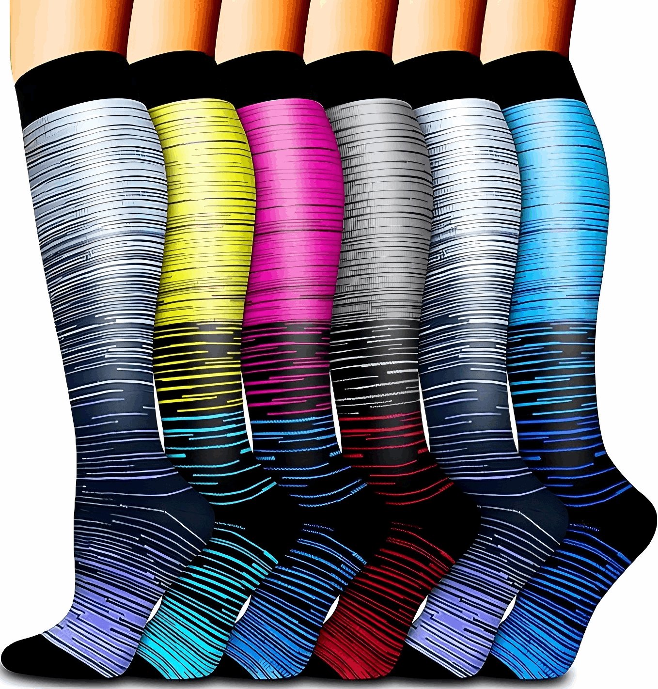 (6 Pairs) Men's Series Compression Socks - Optimal Support for Running and Travel - BPRunning