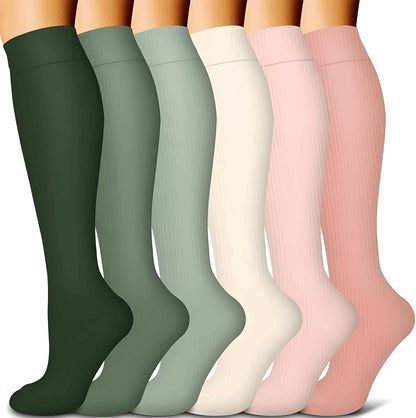 (6 Pairs) Monochrome Series Compression Socks - Optimal Support for Running, Athletics, and Travel - BPRunning