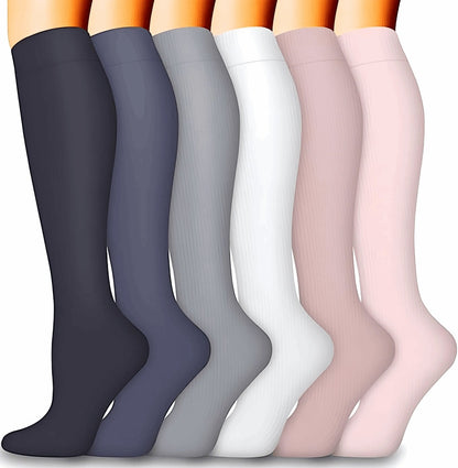 (6 Pairs) Monochrome Series Compression Socks - Optimal Support for Running, Athletics, and Travel - BPRunning