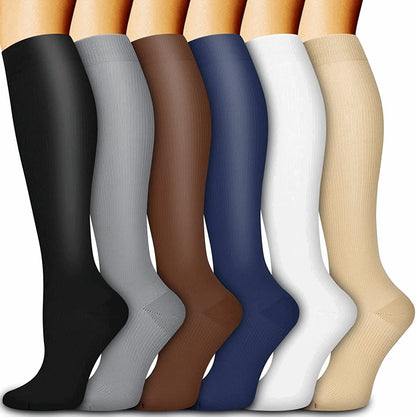 (6 Pairs) Monochrome Series Compression Socks - Optimal Support for Running, Athletics, and Travel - BPRunning