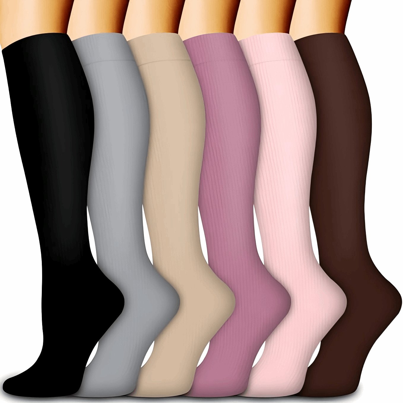 (6 Pairs) Monochrome Series Compression Socks - Optimal Support for Running, Athletics, and Travel - BPRunning