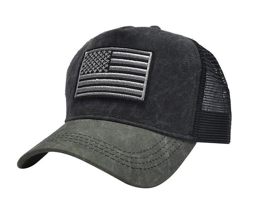 Black Trucker Hat with Flag Patch - Adjustable Snapback Cap - BPRunning