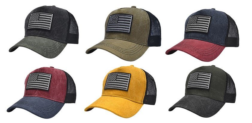 Black Trucker Hat with Flag Patch - Adjustable Snapback Cap - BPRunning