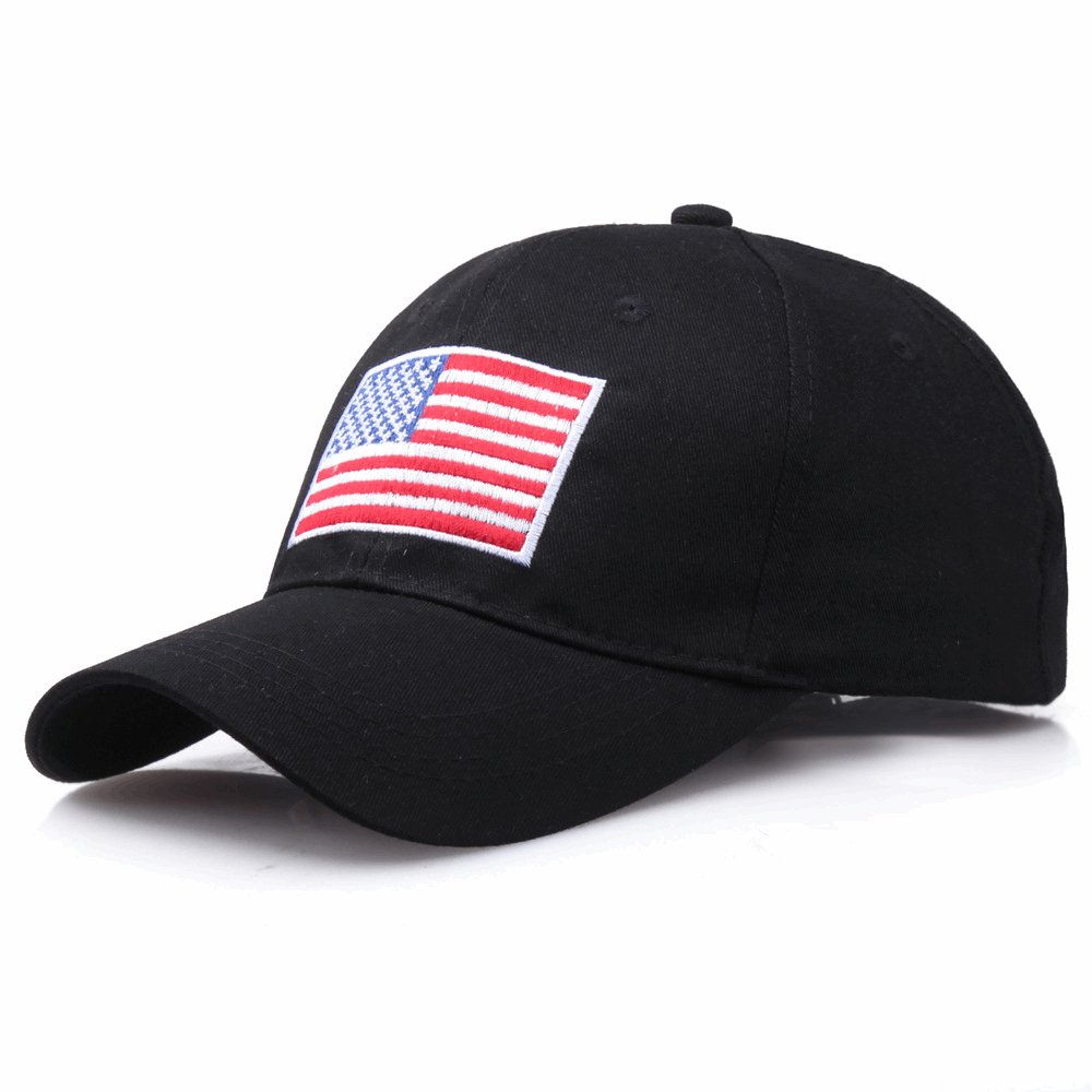 Black USA Flag Baseball Cap - Adjustable Patriotic Hat - BPRunning