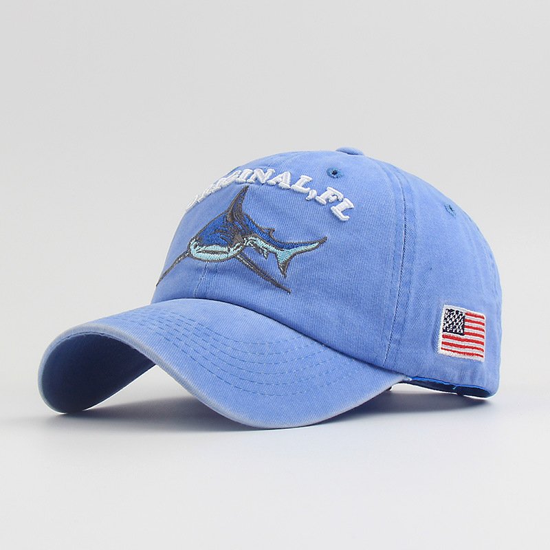 High Quality Wash Cotton America Flag Shark Baseball Cap - BPRunning