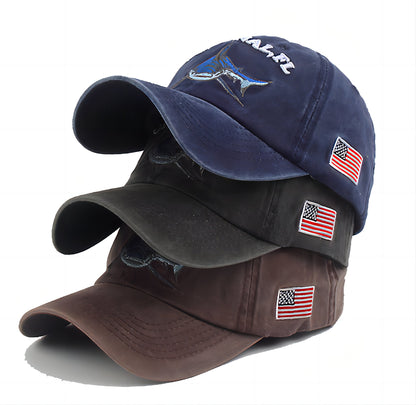 High Quality Wash Cotton America Flag Shark Baseball Cap - BPRunning