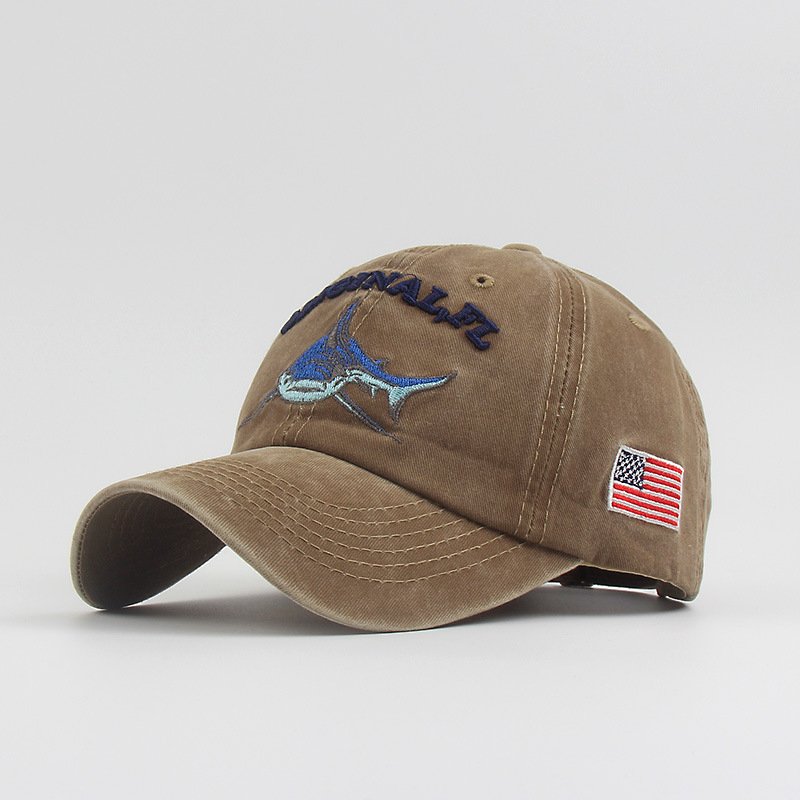 High Quality Wash Cotton America Flag Shark Baseball Cap - BPRunning