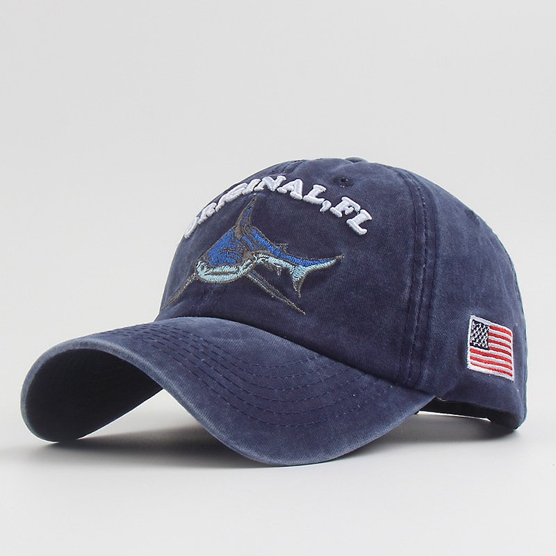 High Quality Wash Cotton America Flag Shark Baseball Cap - BPRunning