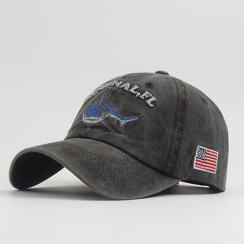 High Quality Wash Cotton America Flag Shark Baseball Cap - BPRunning