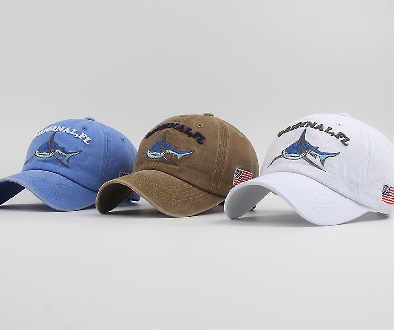 High Quality Wash Cotton America Flag Shark Baseball Cap - BPRunning