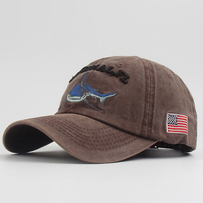 High Quality Wash Cotton America Flag Shark Baseball Cap - BPRunning