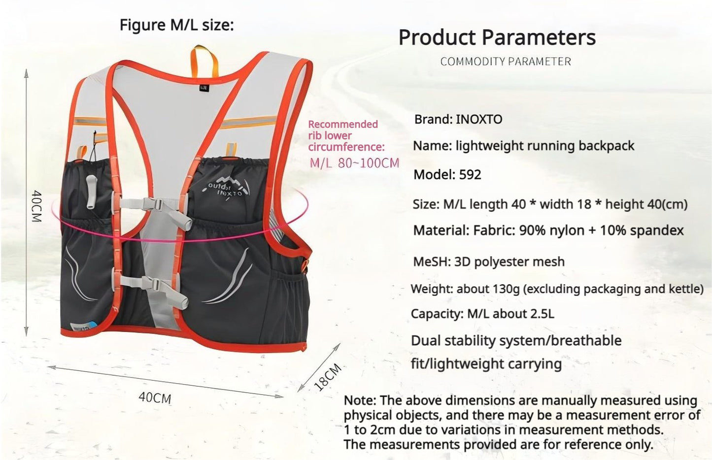 INOXTO- 2.5L Lightweight running backpack hydration vest - BPRunning