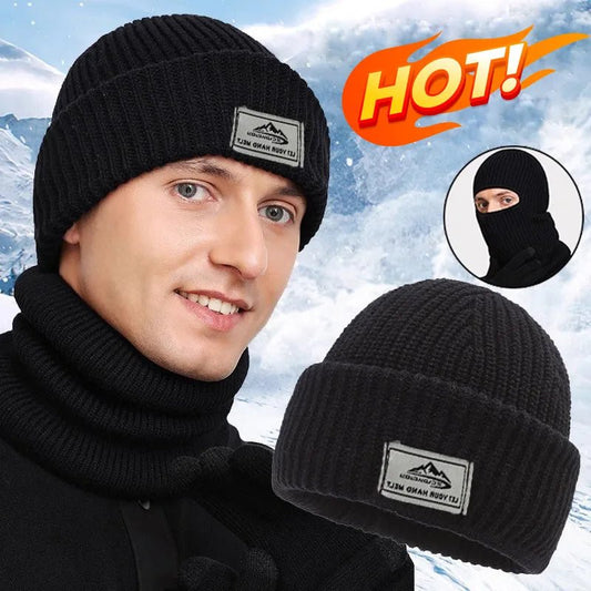 Winter Knitted Hat: 2-in-1 Outdoor Running Cycling Cap with Full Face Protection and Earmuffs - BPRunning